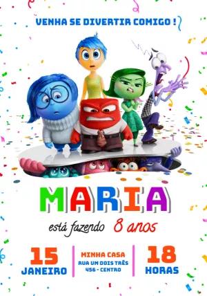 Convite Aniversário Divertida Mente com Personagens para Editar