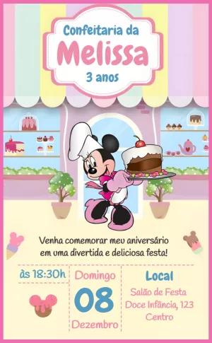 Convite Aniversário Minnie Confeiteira para Editar Online