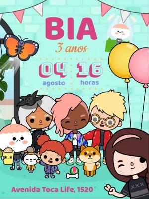 Convite de Aniversário Toca Life com Personagens para Editar
