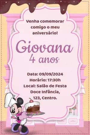 Convite Aniversário Minnie Confeiteira para Editar Online