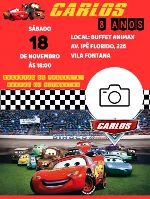 Convite de Aniversário Carros com Foto para Editar Online