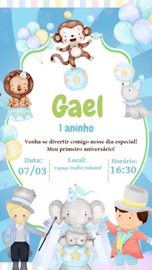 Convite Aniversário Circo com Animais Fofos para Editar Online