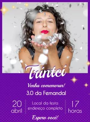 Convite de 30 Anos com Foto e Glitter para Editar Online