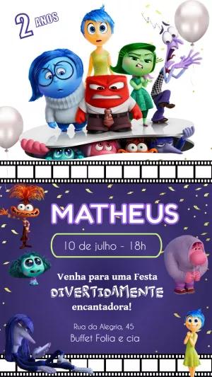Convite Aniversário Divertida Mente 2 com Emoções para Editar