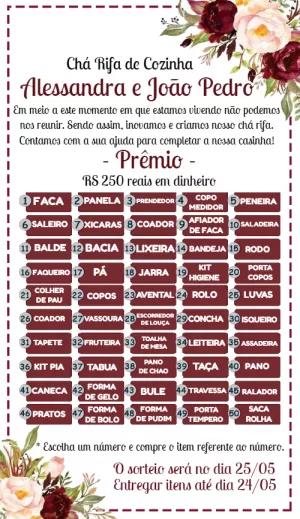 Convite Chá Rifa de Cozinha Floral Marsala para Editar Online