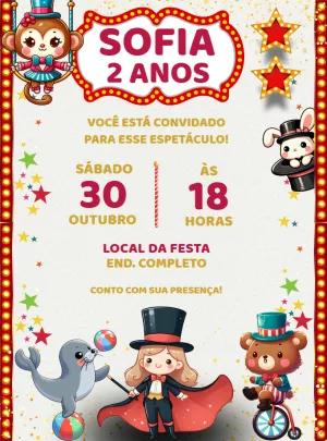 Convite Aniversário Circo Vintage para Editar Online