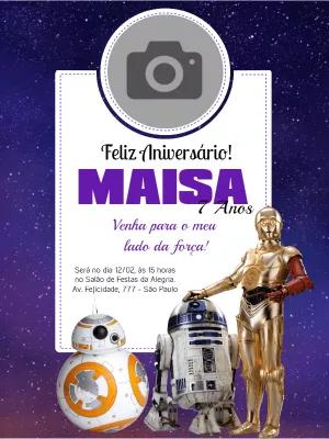 Convite Aniversário Star Wars com Foto para Editar Online