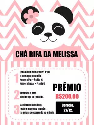 Convite Chá Rifa Panda Rosa para Editar Online