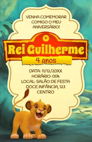 Convite Aniversário Rei Leão com Simba para Editar Online