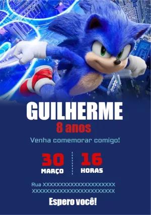 Convite de Aniversário Sonic Editável Online para Imprimir