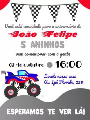 Convite de Aniversário Monster Truck Editável Online