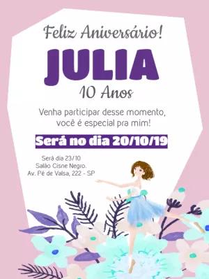 Convite de Aniversário Bailarina Delicado para Editar Online