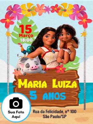 Convite de Aniversário Moana com Foto para Editar Online