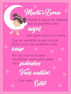 Convite para Padrinhos de Batismo Anjinha Rosa para Editar