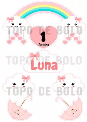 Topo de Bolo Chuva de Amor para Aniversário Editável Online