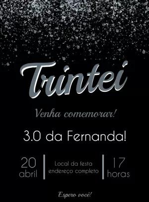 Convite de Aniversário 30 Anos Glitter para Editar Online