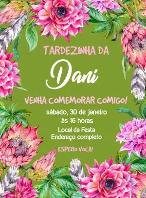 Convite Aniversário Floral Tropical para Editar Online