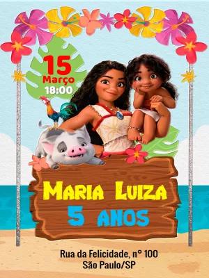 Convite Aniversário Moana Baby com Personagens para Editar Online