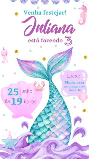 Convite de Aniversário Sereia Fundo do Mar para Editar