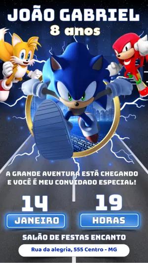 Convite de Aniversário Sonic e sua Turma para Editar Online