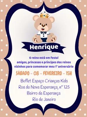 Convite de Aniversário Ursinho Príncipe para Editar Online