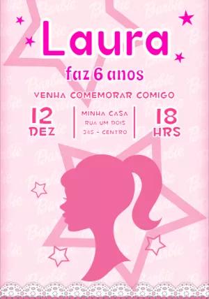 Convite de Aniversário Barbie Silhueta para Editar Online