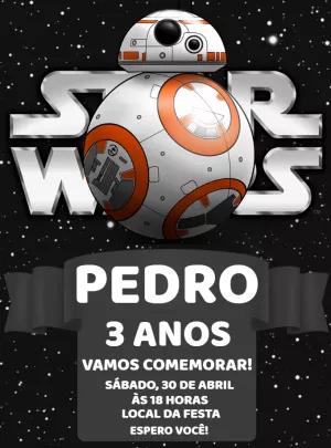 Convite Aniversário Star Wars BB8 para Editar Online