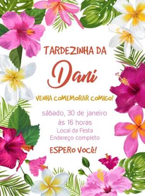 Convite Aniversário Floral Tropical para Editar Online