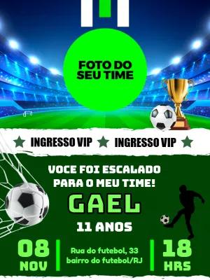 Convite de Aniversário Futebol com Foto para Editar Online