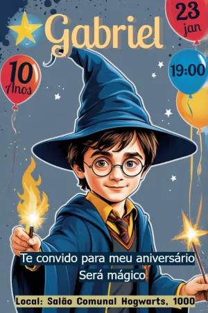 Convite de Aniversário Harry Potter com Chapéu Seletor para Editar