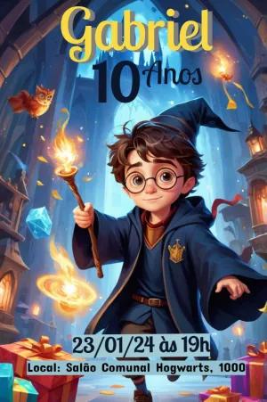 Convite Aniversário Harry Potter Mágico para Editar Online