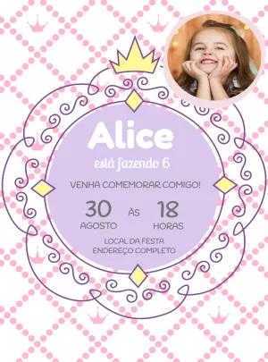 Convite de Aniversário Princesa com Foto para Editar Online
