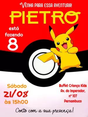 Convite de Aniversário Pokémon com Pikachu para Editar Online