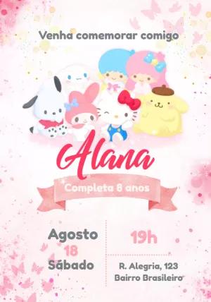 Convite de Aniversário Hello Kitty e Amigos para Editar Online