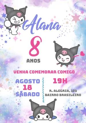 Convite de Aniversário Kuromi Sanrio para Editar Online