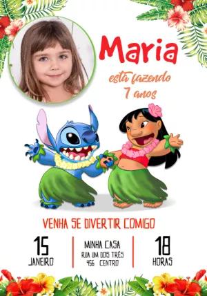 Convite Aniversário Lilo e Stitch com Foto para Editar Online