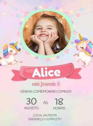 Convite de Aniversário Unicórnio com Foto para Editar Online