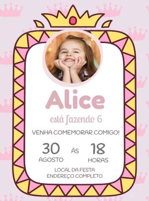 Convite de Aniversário Princesa com Foto para Editar Online