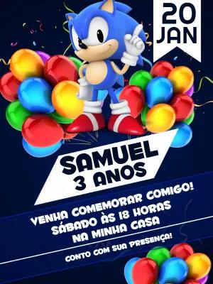 Convite de Aniversário Sonic para Editar Online