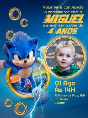 Convite de Aniversário Sonic com Foto para Editar Online