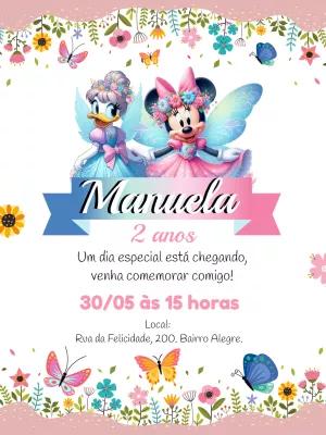 Convite Aniversário Jardim Minnie e Margarida para Editar Online