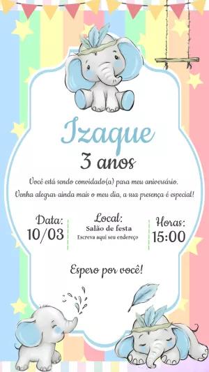 Convite Aniversário Elefantinho Fofo para Editar Online