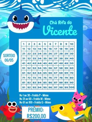 Chá Rifa Baby Shark com 100 Números para Editar Online