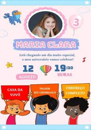 Convite Aniversário 3 Palavrinhas com Personagens para Editar