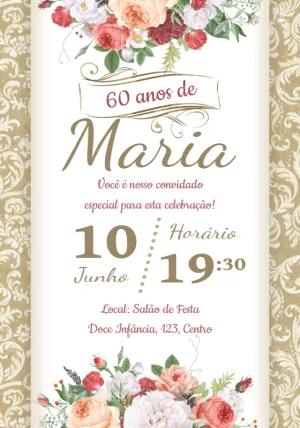 Convite Aniversário Floral Elegante para Editar Online