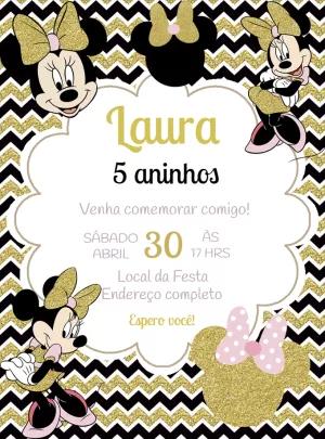 Convite de Aniversário Minnie Mouse Dourado para Editar Online