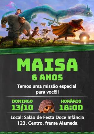 Convite de Aniversário Raya e o Último Dragão para Editar