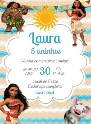 Convite de Aniversário Moana com Personagens para Editar Online