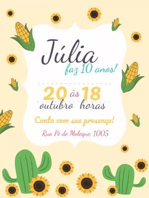Convite Aniversário Caipira com Girassóis para Editar Online