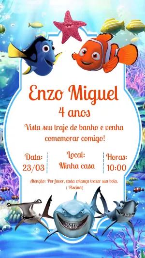 Convite Aniversário Nemo e Dory para Editar Online